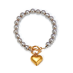 Dual-Tone Beaded Heart Bracelet